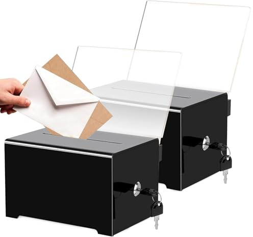 Spendenbox Abschließbar, 2 Stück Spendendose 16 X 12 X 10 cm Acryl Spendenbox Aufbewahrungsbox mit Schlüssel aus Acryl Geldkassette mit Schlitz Schwarz für Abstimmungen Gewinnspiele Kommentieren