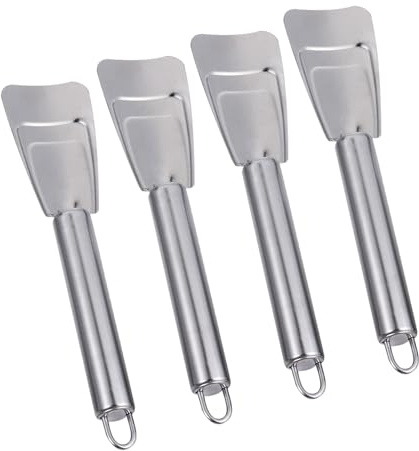 DIYEAH Set 4 Pezzi Paletta Antighiaccio in Acciaio per Frigorifero Manico Raschietto Curvo per Rimozione Ghiaccio e Sbrinamento Rapido Utensile Multiuso per Frutta e Verdura