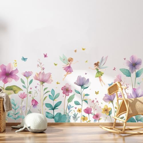 Stickers Muraux Animaux de la Jungle Arbre Fleurs de Cerisier Floral Branche Arbre Oiseaux Autocollants Muraux Décoration Murale Salon Chambre (Jardin Féerique)