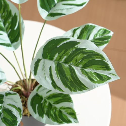Gettimore Simuliertes weißes Ölgemälde mit 9 Köpfen, Pfeilwurzel-Blumentopf, 52,5 cm hoch mit realistischen grünen Blättern, für Heimbüro-Dekor