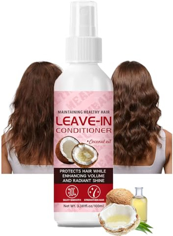 Après-shampoing sans rinçage à l'huile de noix de coco - Spray nourrissant pour cheveux secs, abîmés et crépus - Formule légère - Brillance éclatante - Démêle instantanément - Rend les cheveux doux et