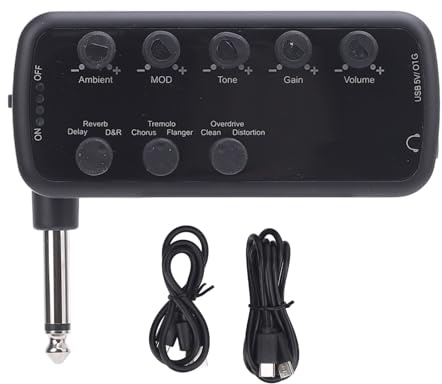 Kopfhörerverstärker für E-Gitarre, USB, wiederaufladbar, tragbarer Bass-Kopfhörerverstärker mit akustischem Overdrive, Verzerrung, Verzögerung, Reverb, Chorus, Tremolo-Effekten