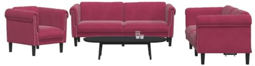 Fangmaliuyun 3-TLG. Samt Sofagarnitur Weinrot Sessel Zweisitzer Dreisitzer kleines Wohnzimmer Set Modernes Design 80/182/203 cm Breit Bequem & Stabil für Living Room Jugendzimmer Büro