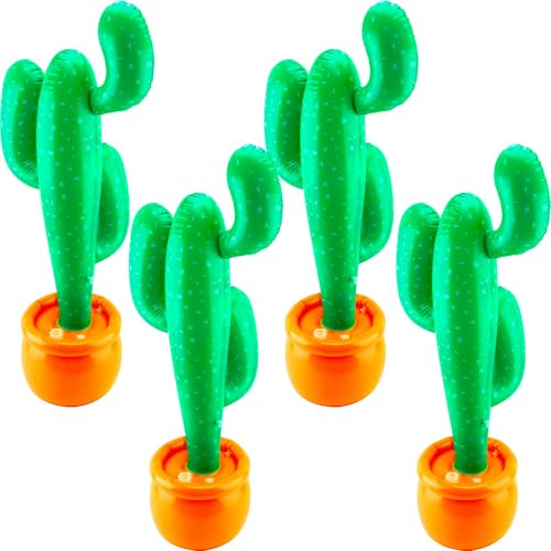 4-Piece 35 Inch Blow Up Cactus Tree Inflatable Cactus Set Large Beach Backdrop Favor for Mexican Fiesta Hawaiian Beach Western Beach Party Decorations Pool Swimming