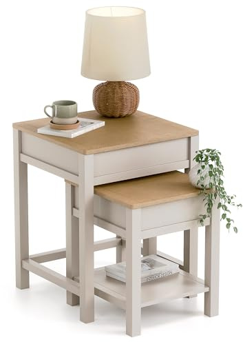 CHRISTOW Nest of 2 Tables with Storage, Pebble
