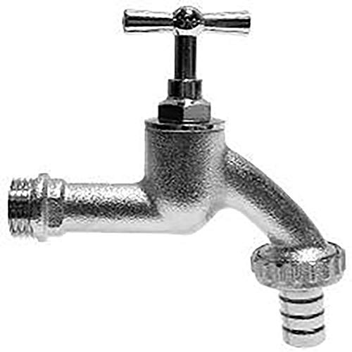 Sanitop-Wingenroth Auslaufventil 1/2 | Handlicher Knebel-Griff | Mit Schlauchverschraubung | Kaltwasserhahn mit 1/2 Zoll Wandanschluss | Außenwasserhahn | Chrom-matt | 06184 1