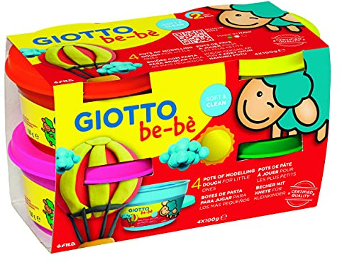Giotto be-bè Caja de pasta para jugar, 4 x 100 g (roja, amarilla, magenta, verde)