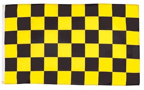 AZ FLAG Flagge Zielflagge Schwarzes und gelbes 150x90 cm 2 Ösen | Für innen und außen Rennflagge dekorative Flagge doppelte Nähte und verstärkte Kanten mit Metallösen 100D Polyester