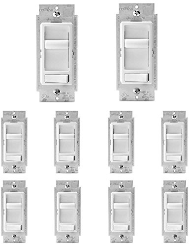 Leviton 6674-P0W SureSlide Universal 150-Watt LED and CFL/600-Watt Incandescent Dimmer, White, 10 Pack