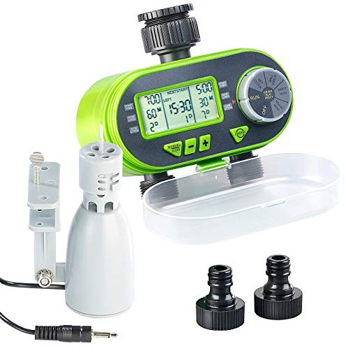 Royal Gardineer Regensensor Bewässerung: Digitaler Bewässerungscomputer mit Display, 2 Anschlüssen, Regensensor (Bewässerungscomputer Garten, Gartenbewässerung, Pflanzen Sensor)