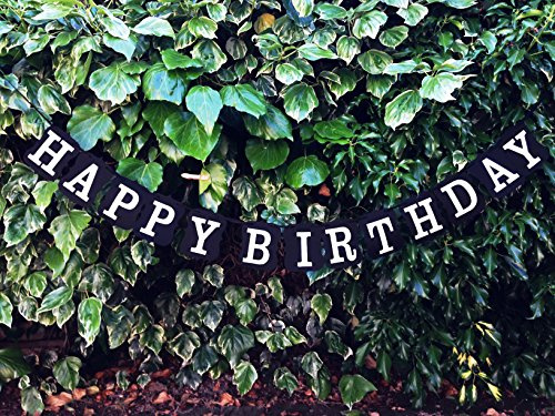 Wimpelkette Happy Birthday, in englischer Sprache, Party-Dekoration, Karton, Schwarz