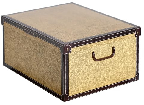 Lavatelli Caja organizadora de almacenamiento ropa, para almacenaje decorativa en carton, 40x50x25 cm, para armario, baul, zapatos, calcetines, juguetes, regalo, con tapa, CUERO MARRON