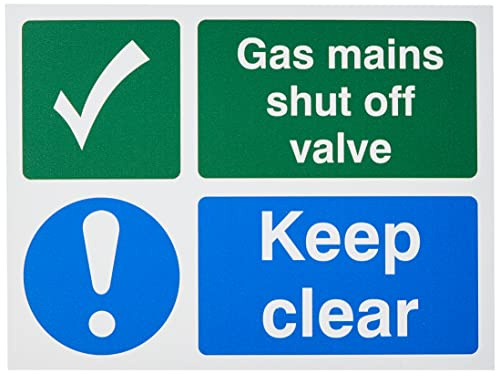 Seco Gas Mains Shut Off Valve Sign, 200mm x 150mm - 1mm Semi Rigid Plastic