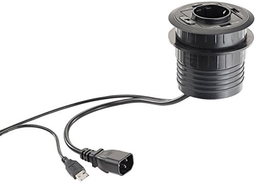 revolt USB Hubs - passaggio cavi USB: Attivo 3-fach- Hub USB 2.0, per l'installazione da tavolo, con presa (Entrata del cavo, passaggio cavi Scrivania, ciabatta elettrica)