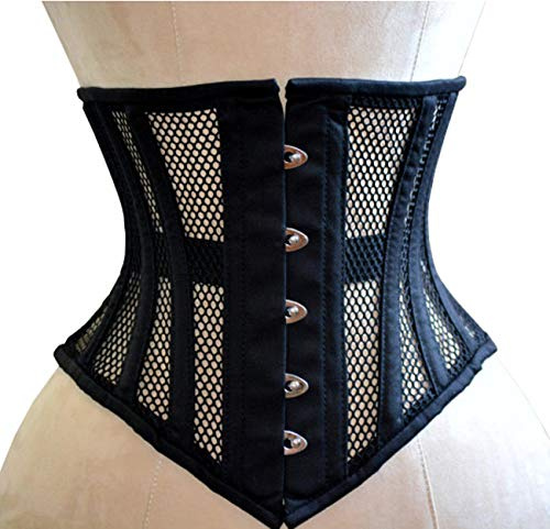 Royals Fashion, corsetto da donna con stecche in acciaio, resistente, per punto vita, sottoseno, in rete, Nero , XS