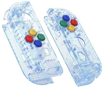 eXtremeRate NS Joycon Hülle & Tasten, DIY-Ersatz Gehäuse Case Grips Skin Shell & Knöpfe Buttons Umbau Kit für Nintendo Switch/Switch OLED Joycon Controller-Transparent Gletscher Blau [KEIN Joy Con]