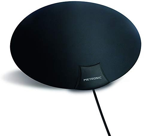 Metronic 416962 - Antena Interior TV Potente para Canales TDT gratuitos, Ultrafina, Gran Alcance, 1080P 4K, UHD, HDTV, TV Digital, Compatible 4G/5G, DVBT/DVB-T2, Cable coaxial 3 Metros, Blanco/Negro