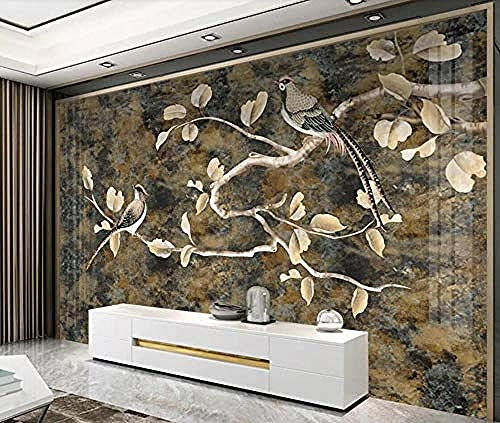 Classical Dark Brown Stone Branch Tree Bird Wallpaper Wall Wallpaper Decoration 3D Wallpaper Paste Living Room The Wall for Bedroom Mural-250cm×170cm