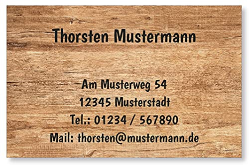 500 Visitenkarten, 400g Karton matt, beidseitig bedruckt, 85 x 55 mm, inkl. Kartenspender - Design Holz