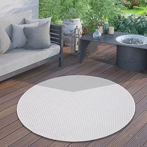 Paco Home Outdoor Teppich für Terrasse Balkon & Garten Flachgewebe Sisaloptik Modern Einfarbig Meliert Wetterfest Pflegeleicht, Grösse:200 cm Rund, Farbe:Elfenbein