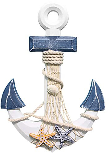 BLLREMIPSUR Anchor Wall Hanging Decor, Nautical Anchor Ship, Sea Anchor Ornaments, Wooden Mediterranean Style Wall Art Beach Theme Home Wall Decoration