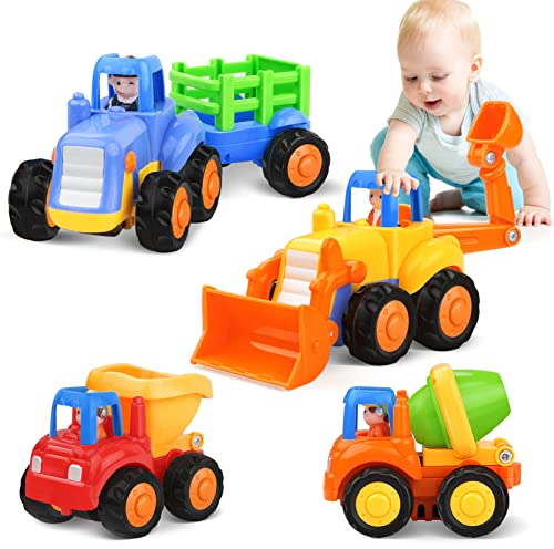 Kaybolge Baby Spielzeugauto Spielsachen Baufahrzeuge für Kinder 1 2 3 Jahre Spielzeug Auto für Kinder 12 18 Monate, Autos Spiele 4 in 1 Satz - Traktor, Bulldozer, Kipper, Zementmische