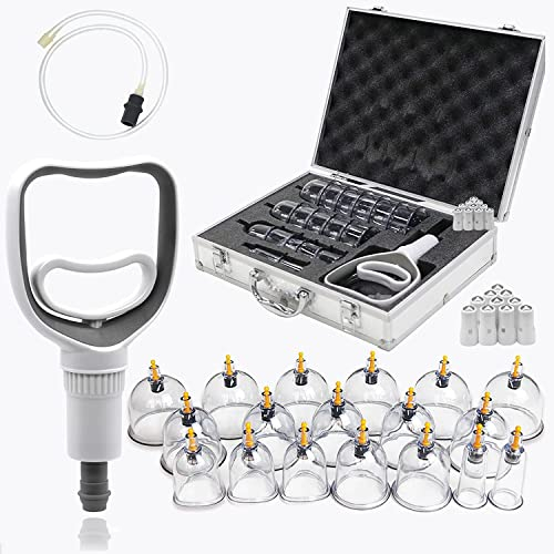 Schröpfgläser mit Vakuumpumpe, Cupping Set,18 Stück Schröpfsets für Gesicht und Körper, Schröpfen zur Gegen Spannung und Entspannen Muskeln, Schröpfglas mit Akupressurpunkt-Magneten (Storage Suitcase)