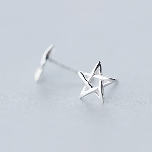 Boucle Doreille Femme Argent, Boucles D'Oreilles En Argent Sterling 925 Clous D'Oreille Pentagramme Ajouré Mode Cartilage Petites Boucles D'Oreilles Bijoux De Charme Pour Les Femmes Petite Amie Soe