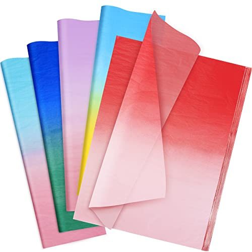 Larcenciel Silkespapper, 50 ark silkespapper färgglad gradientförpackning, chic presentpapper påsdekoration present till bröllop, födelsedagspresent, jul, fest, festivaler, hantverk (50 x 35 cm)