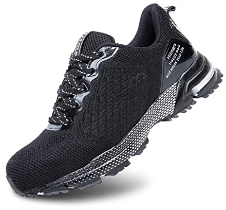 Hitmars Safety Shoes Mens Steel Toe Cap Trainers Womens Safety Trainer S1 S2 S3 Lightweight Work Boots Protective Industrial B-Black 9UK(EU44) (9880JSBK/44-Reu)