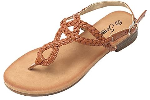 JOMIX Sandali Donna Eleganti Sandali Donna Estive Comodi Sandali Infradito Bassi Classici Tacco Largo Morbido SD8264-8 (Marrone, 37)