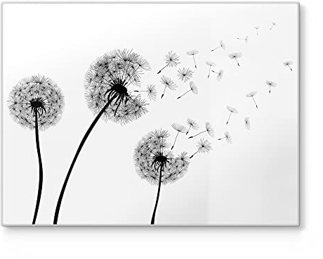 DEQORI Schneidebrett aus Glas | groß 40x30 cm | Motiv Schwarze Pusteblumen | Design Schneideplatte für Küche | Frühstücksbrett antibakteriell & rutschfest | Glasplatte & Servierplatte