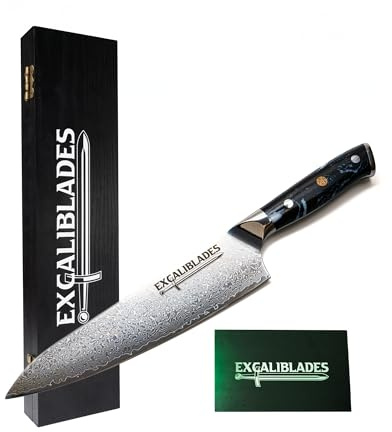 EXCALIBLADES 8” Chef Knife – VG-10 Damascus Steel, 67-Layer Full-Tang Blade with G10 Handle – Ultra-Sharp Kitchen Knife for Home Cooks & Professional Chefs – Gift Box Included