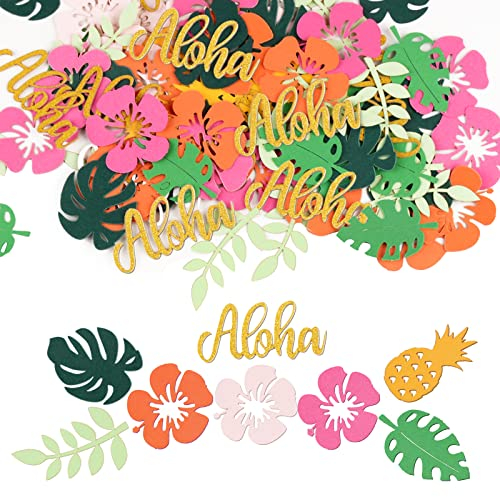 100PCS Confettis Hawaïenne Décoration Fête Aloha Tropicale Luau Confettis Aloha Fleur Feuille pour Anniversaire Mariage Déco de table Fête