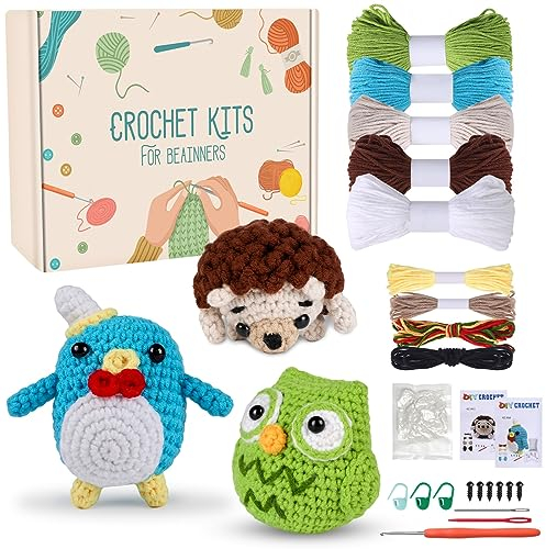Souarts Komplett Häkelset für Anfänger Tiere, Häckeln Stricken für Anfänger Set mit Häkelnadeln Garn, Kreativ Strickset Bastelset für Erwachsene Kinder Geschenk