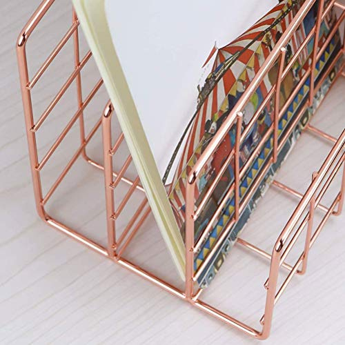 Zeitungsständer Metall, 3 Gitter 4,72x9,1x6,1Zoll Metall Galvanisieren Multifunktional Zeitungsständer Schreibtisch Organizer für Zuhause, Büro, Schule (Roségold)