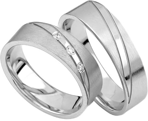JC Trauringe aus 925 Sterling Silber Paar-Preis Ehe-Ringe mit kostenfreier Gravur I Partnerringe Verlobungsringe 6 mm breit inkl. Etui-Box I Herren-Ring ohne & Damen-Ring mit Zirkonia-Steinen I S054-S