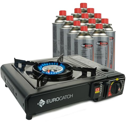 Eurocatch Fornello da campeggio a gas - Inclusi 12 bombolette a gas