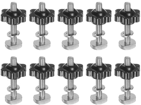 QUARKZMAN Lot de 10 Boulons à Tête Hexagonale pour Rail en T, M6 x 40 mm, Boulons Filetés M6 x 25 mm, Écrou Hexagonal avec Rondelle pour Gabarits et Dispositifs de Menuiserie, Noir