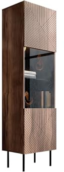 Mirjan24 Vitrine Aropo 51, Standvitrine mit gefräster Front, Vitrinenschrank mit 6 Einlegeböden, Hochschrank, Glasvitrine für Wohnzimmer (Nuss Warmia)