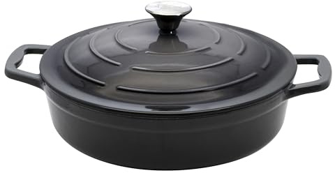 Elo 3382826 cocotte en fonte émaillée antiadhésive basse avec couvercle, gris classique, passe au four, marmite tous feux, faitout induction 28 cm 3L, 2 à 4 personnes
