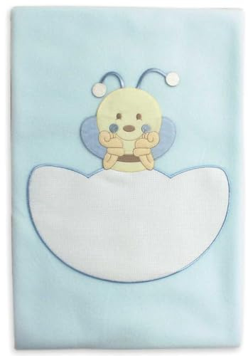 La Chiocciolina Copertina da lettino da ricamare a punto croce, Coperina da lettino in tessuto pile, Copertina da lettino con inserto di tela aida da personalizzare e applicazione (07 Azzurro)