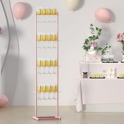 lesolar Champagne Wall Holder for Party,4 Tier Drinks Wall Stand Holder,32 Wine Glass Champagne Cups Prosecco at Weddings, Bridal Shower Parties & Events(Rose Gold Colour)