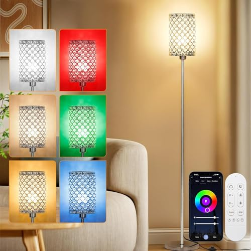 CaalLogt LED Stehlampe Dimmbar, Moderne Kristall Stehlampe, RGB Farbwechsel, App Steuerung, Ecklampe für Wohnzimmer, Schlafzimmer, Arbeitszimmer, Büro, Sofa