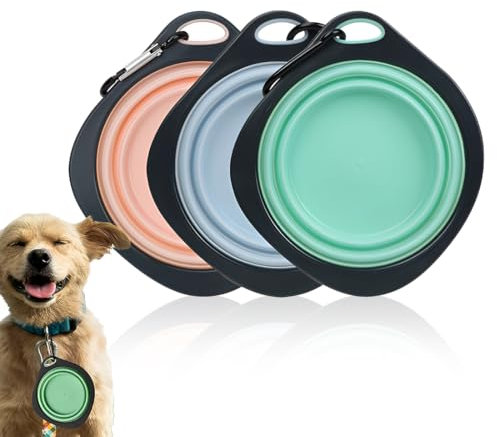 SULIUDAJI 3 Piezas Bebedero Plegable, Bebedero Perro Portatil,Cuenco De Silicona Para Mascotas, Plato Para Perro Portátil Con Mosquetón, Comedero De Viaje Para Perros Y Gatos