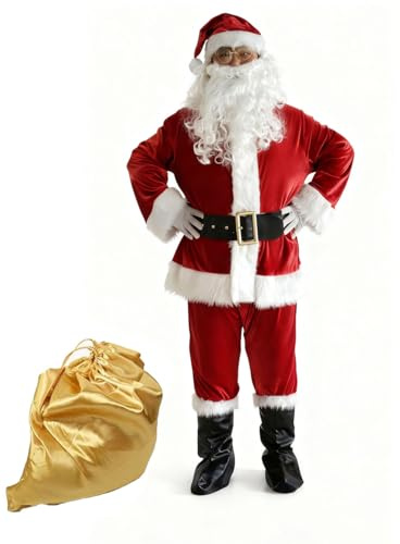 BLUCIELO Costume de Père Noël pour Hommes Complet de Déguisement de Père Noël Adulte Hommes Cospaly（XXL）