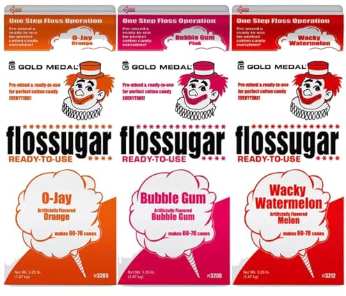 Cotton Candy Floss sugar Mix Flavors | Pack Of 3 | Orange, Bubble Gum, and Wacky Watermelon Flavors | 1/2 Gallon Cartons