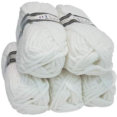 5 x 100g Ilkadim Export Superlana Megafil, Strickgarn einfarbig, 500g Strickwolle, Häkelgarn mit 25% Wolle-Anteil, extra dick (weiss 55)