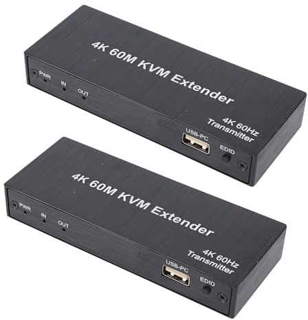 Bewinner Extender HDMI KVM USB, 197ft 60M 4K 60Hz su Cat5e 6 6a 7, KVM Over Ethernet, 1080P HDMI Ethernet Extender Trasmettitore Balun Ricevitore, Supporto Controllo Tastiera e Mouse