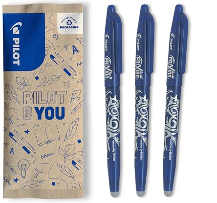 PILOT - Lot de 3 FriXion Ball 07 - Stylo Effaçable à Encre Thermosensible - Stylo Roller Rechargeable - Bleu - Pointe Moyenne